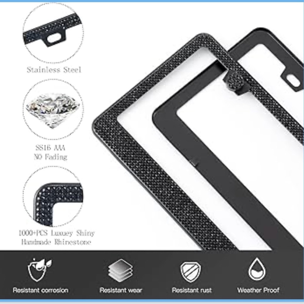 Black Rhinestone License Plate Frame
